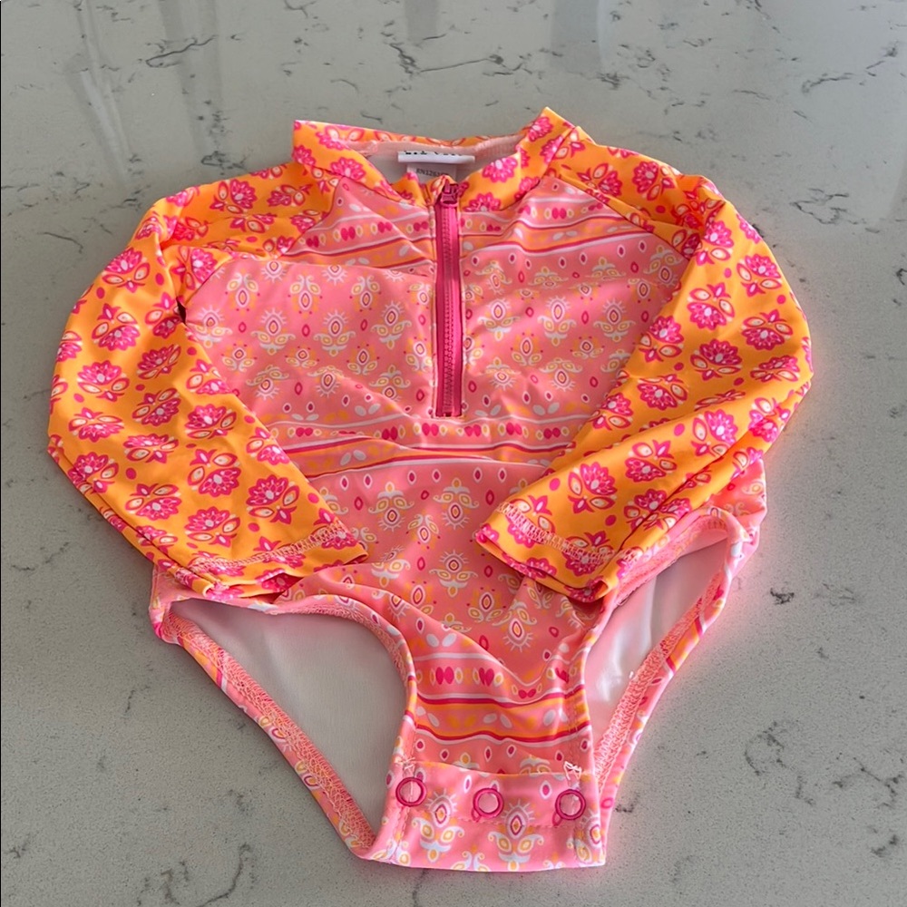 Nicole Miller Pink and Orange Kids Swim Rashguard